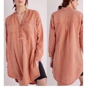 Pilcro Anthropologie  Tunic Womens Small Orange Seersucker Menagerie Lagenlook